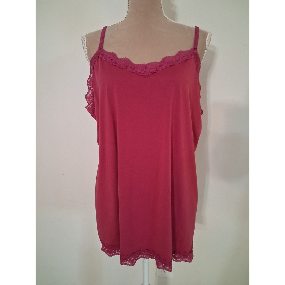 Fashion Bug Womens 2X Purple Pink Lace Trim Camisole Tank Top Adjustable Straps